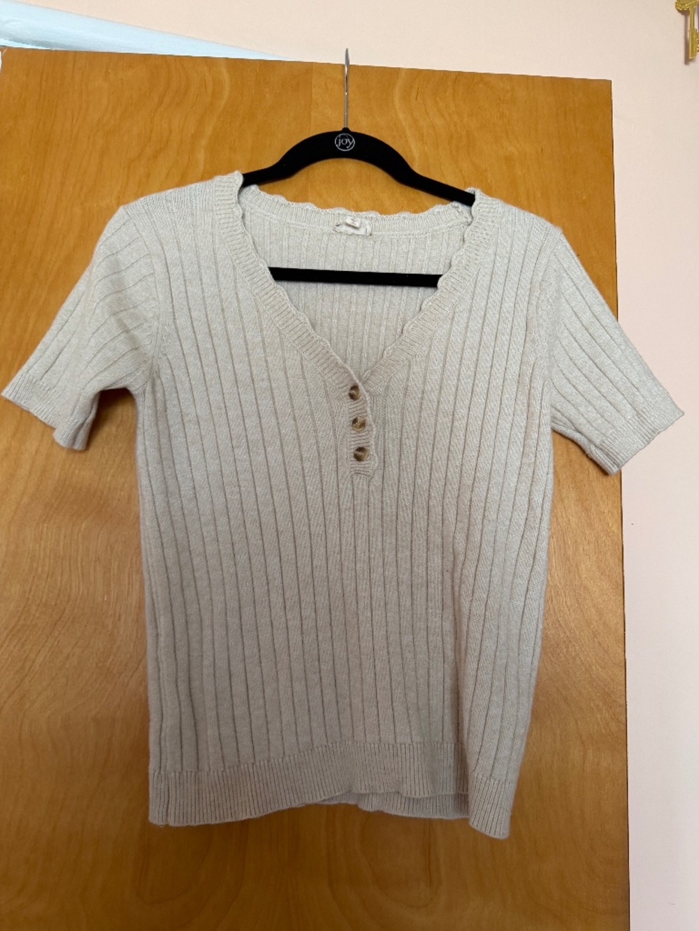 Cream Short Sleeve Knit Blouse, hen & thread, Size L